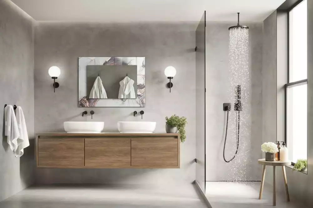 Rechthoekige spiegel lijst met print Abstracte kunst marmer