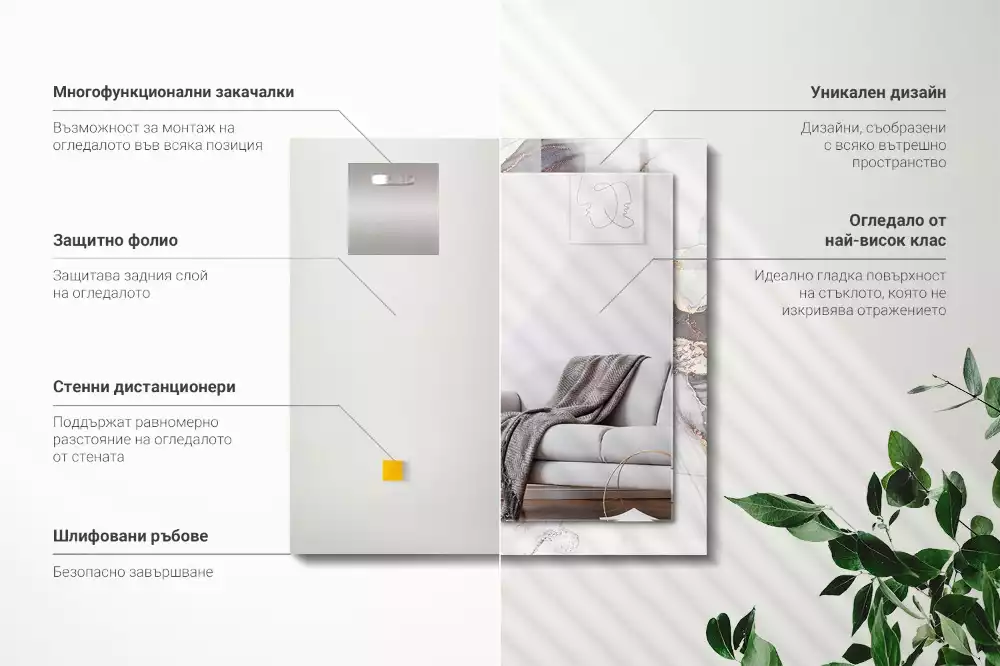 Rechthoekige spiegel lijst met print Abstracte kunst marmer