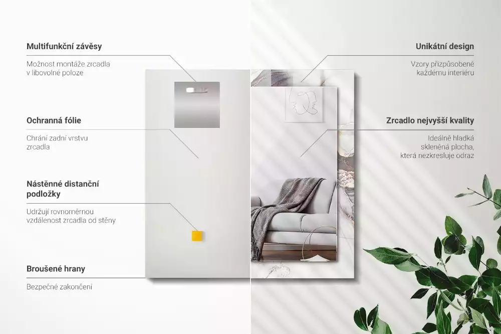 Rechthoekige spiegel lijst met print Abstracte kunst marmer