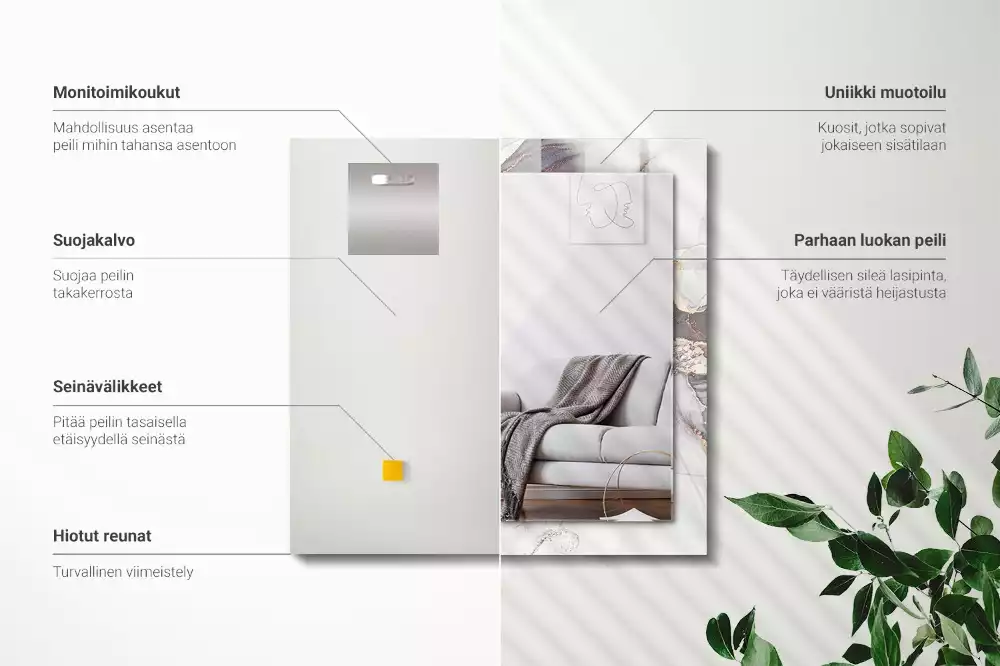 Rechthoekige spiegel lijst met print Abstracte kunst marmer