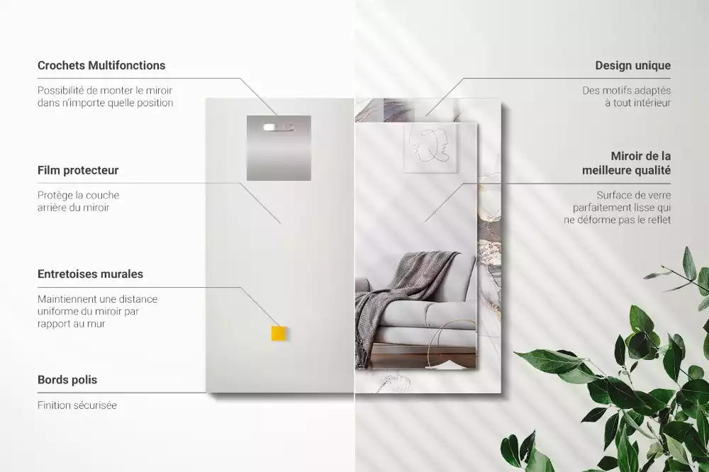 Rechthoekige spiegel lijst met print Abstracte kunst marmer