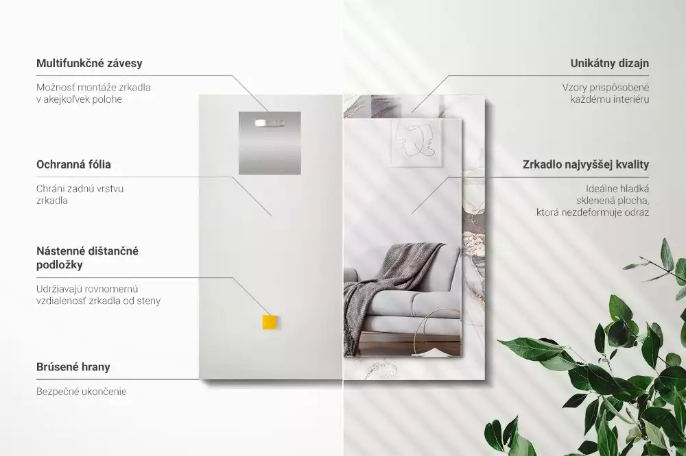 Rechthoekige spiegel lijst met print Abstracte kunst marmer