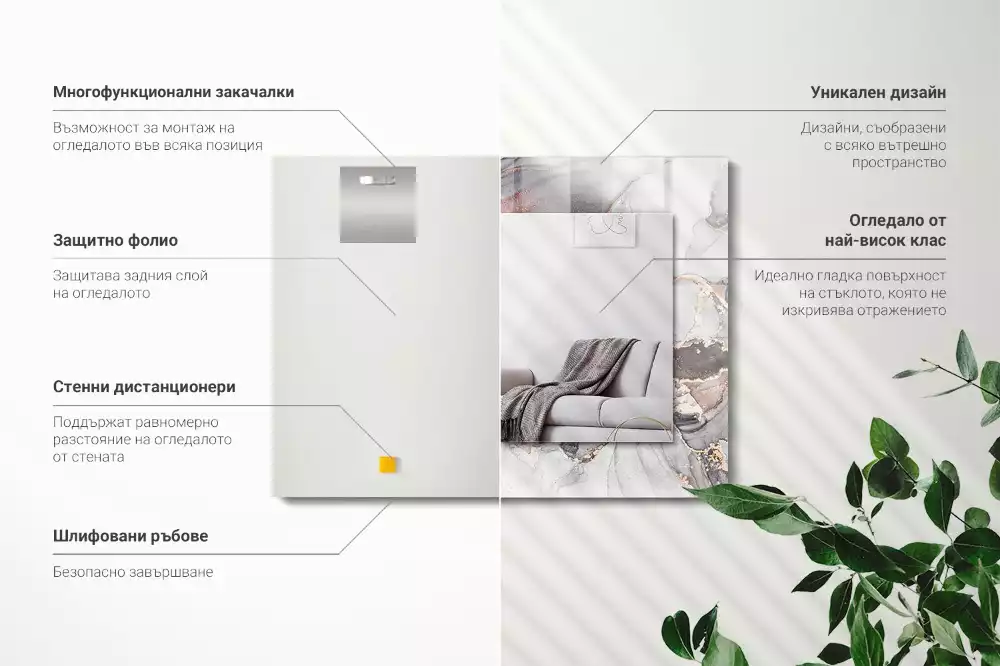 Rechthoekige spiegel lijst met print Abstracte kunst marmer