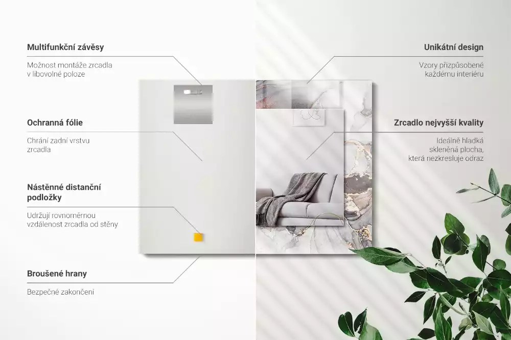 Rechthoekige spiegel lijst met print Abstracte kunst marmer