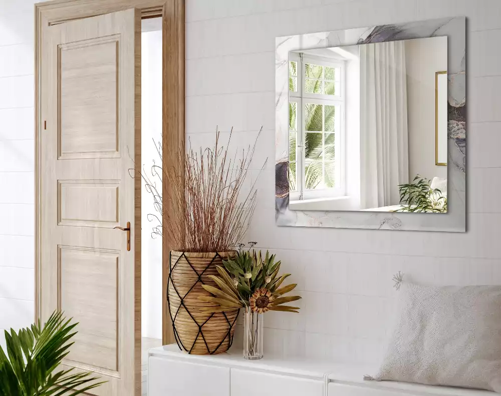 Rechthoekige spiegel lijst met print Abstracte kunst marmer