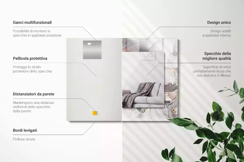 Rechthoekige spiegel lijst met print Abstracte kunst marmer