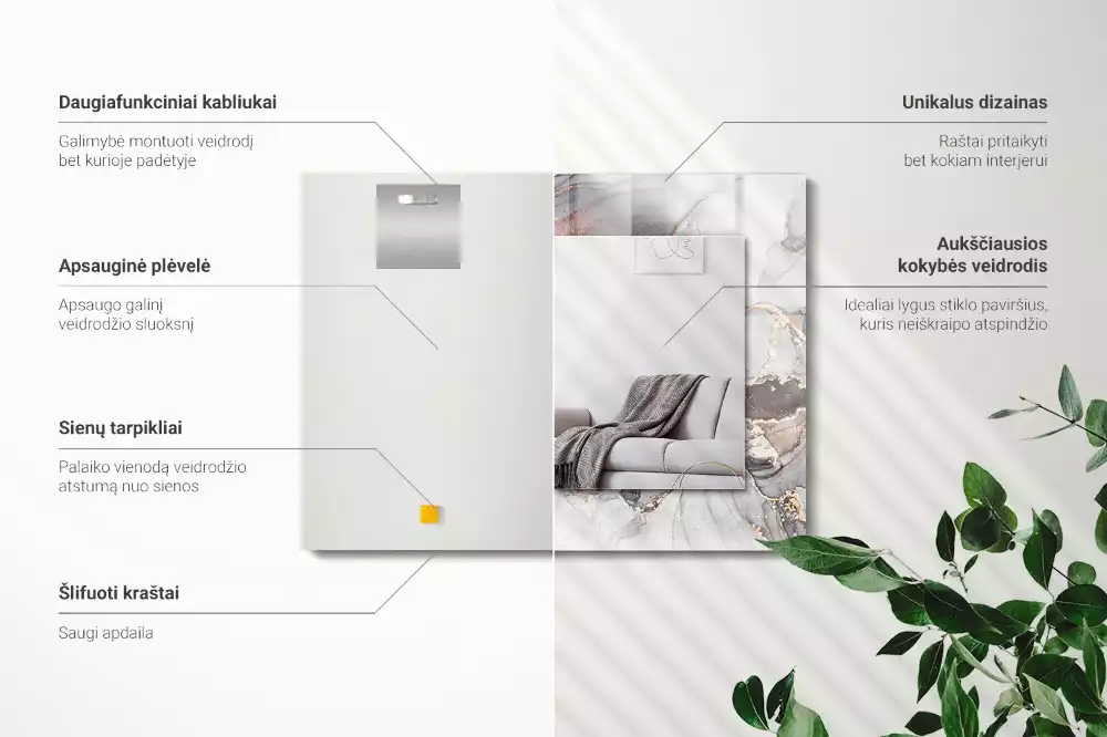 Rechthoekige spiegel lijst met print Abstracte kunst marmer