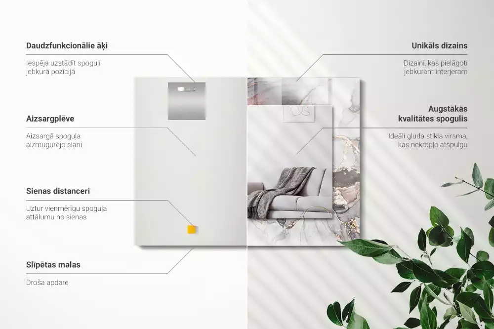 Rechthoekige spiegel lijst met print Abstracte kunst marmer