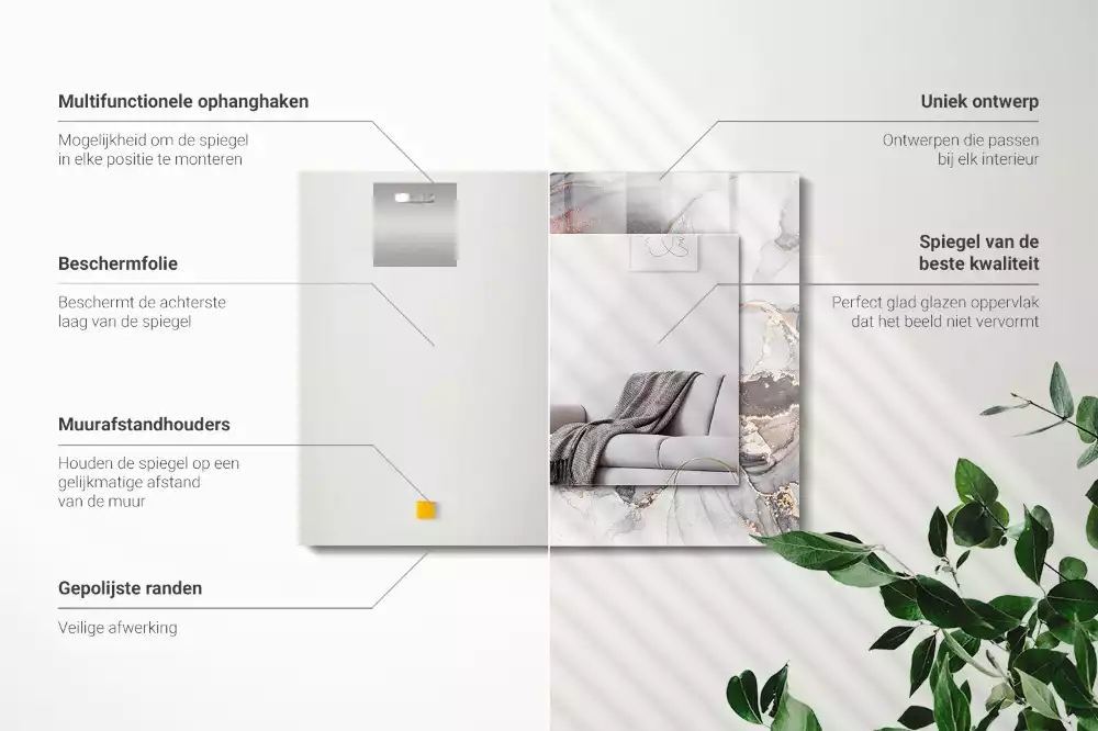 Rechthoekige spiegel lijst met print Abstracte kunst marmer