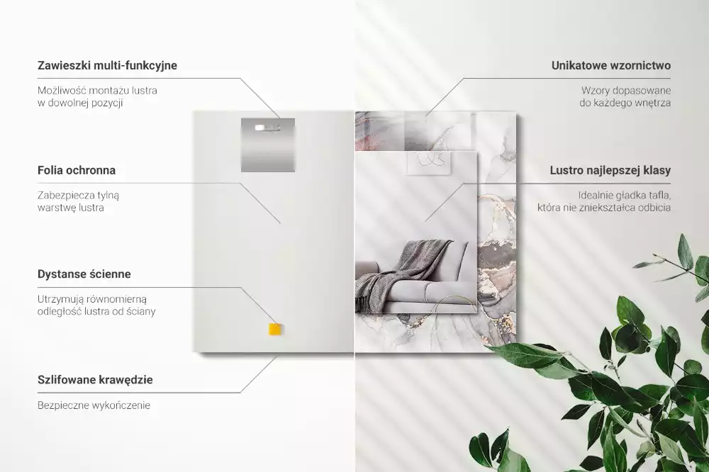 Rechthoekige spiegel lijst met print Abstracte kunst marmer