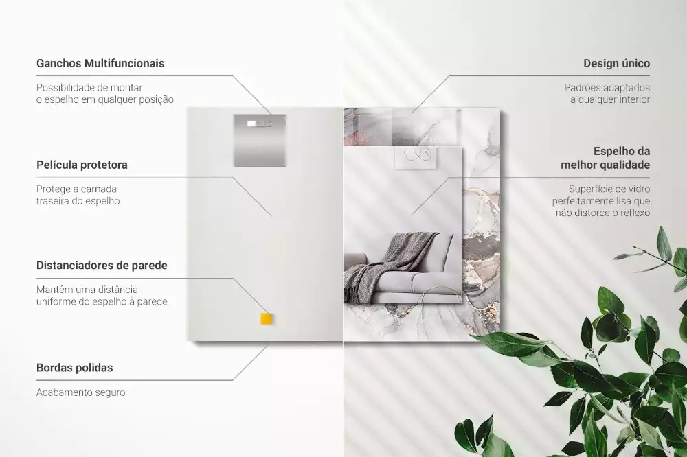 Rechthoekige spiegel lijst met print Abstracte kunst marmer