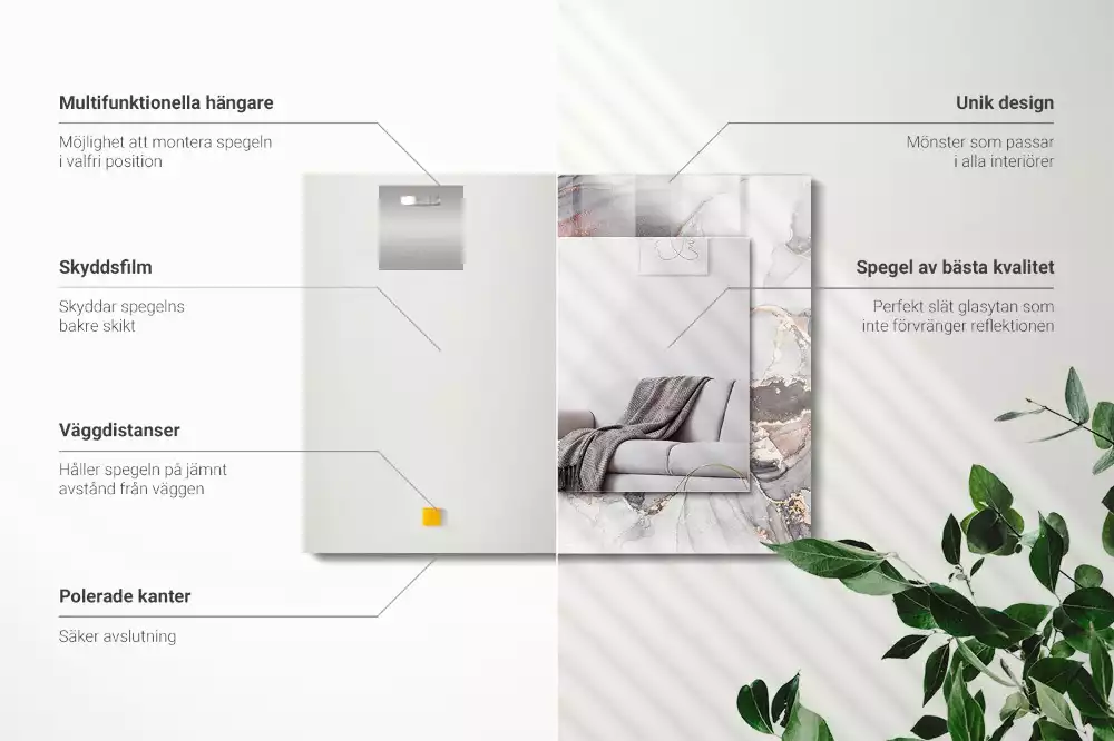 Rechthoekige spiegel lijst met print Abstracte kunst marmer