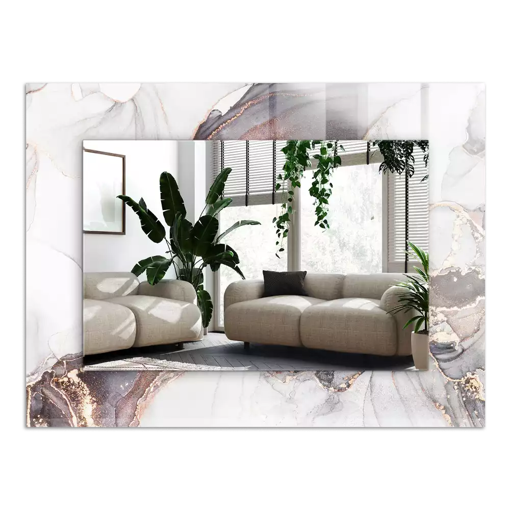 Rechthoekige spiegel lijst met print Abstracte kunst marmer