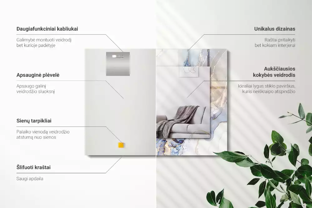 Bedrukte rechthoekige spiegel Abstracte kunst marmer