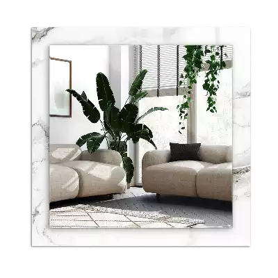 Rechthoekige spiegel met bedrukte lijst Wit marmerpatroon