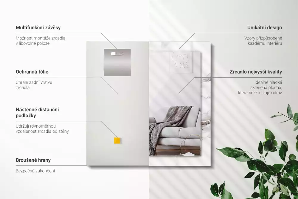 Rechthoekige spiegel met bedrukte lijst Wit marmerpatroon