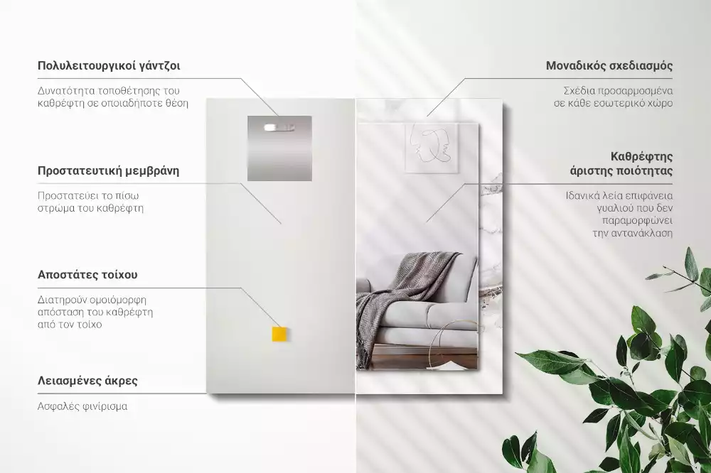 Rechthoekige spiegel met bedrukte lijst Wit marmerpatroon