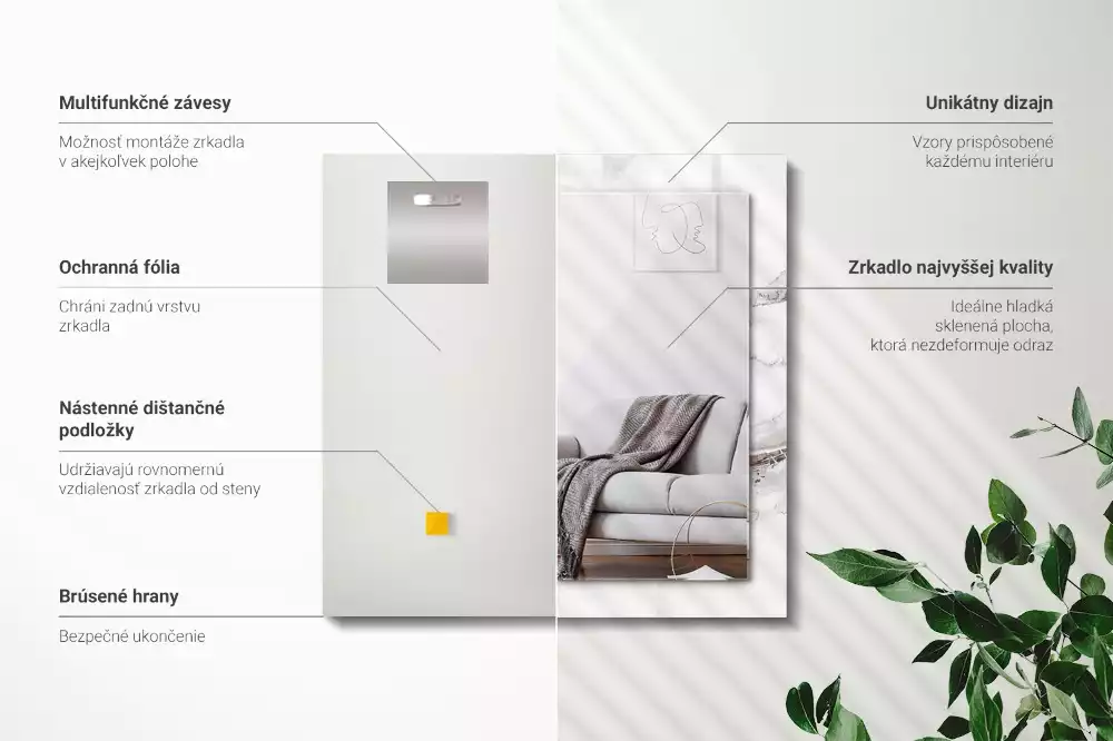 Rechthoekige spiegel met bedrukte lijst Wit marmerpatroon