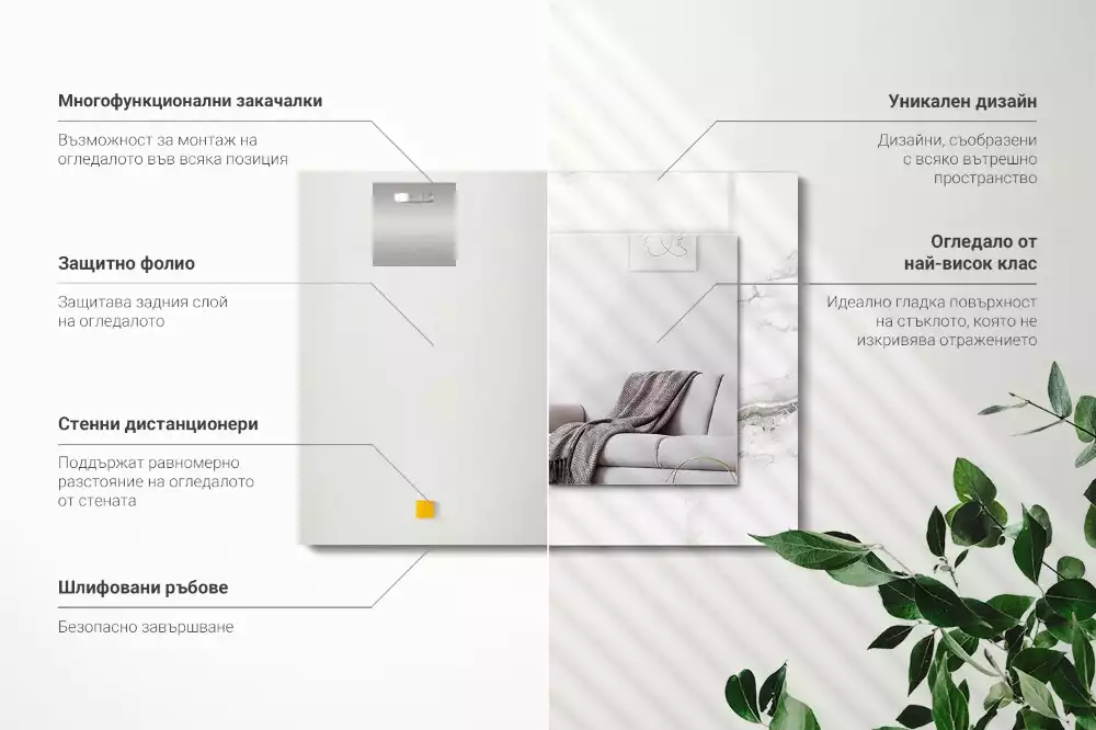 Rechthoekige spiegel met bedrukte lijst Wit marmerpatroon