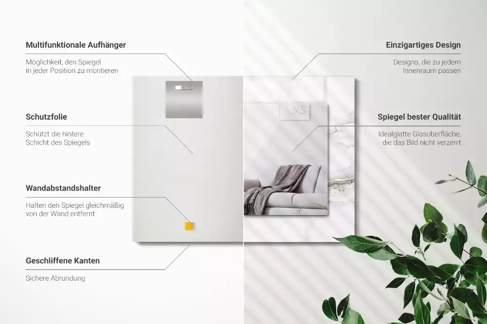 Rechthoekige spiegel met bedrukte lijst Wit marmerpatroon