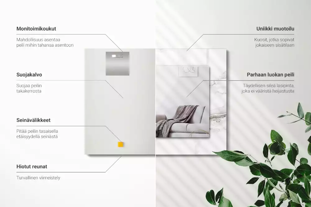 Rechthoekige spiegel met bedrukte lijst Wit marmerpatroon