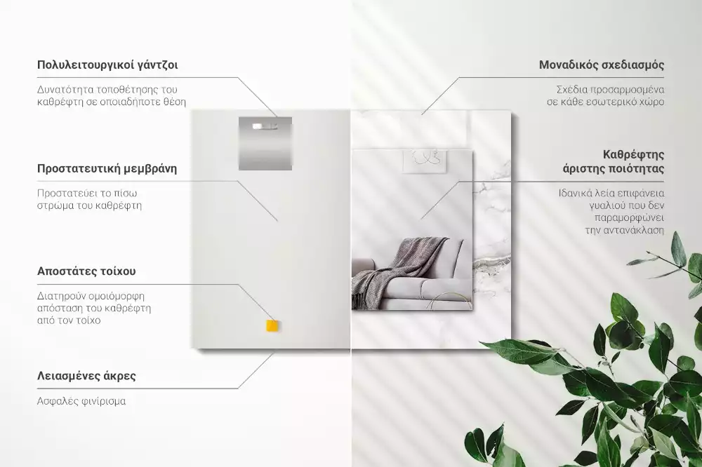 Rechthoekige spiegel met bedrukte lijst Wit marmerpatroon