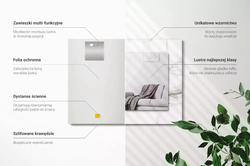 Rechthoekige spiegel met bedrukte lijst Wit marmerpatroon