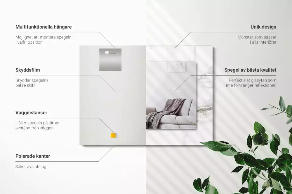 Rechthoekige spiegel met bedrukte lijst Wit marmerpatroon