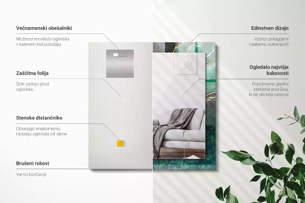 Rechthoekige spiegel met decoratie Groene abstracte patronen