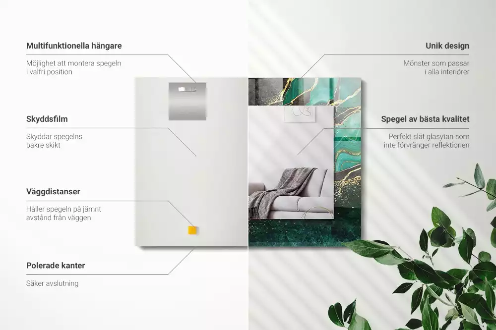 Rechthoekige spiegel met decoratie Groene abstracte patronen