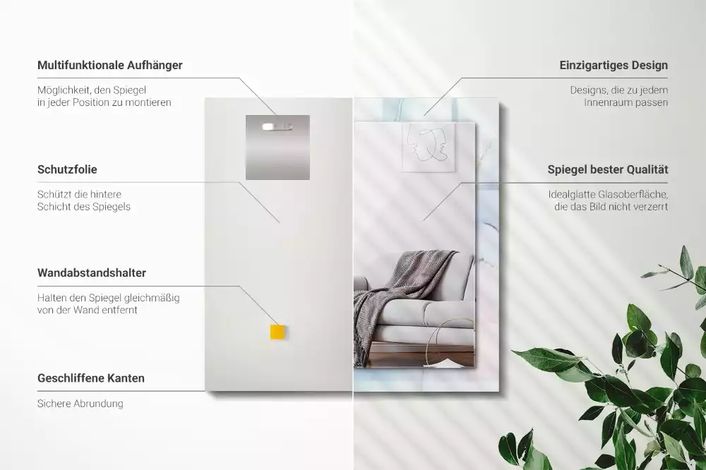 Rechthoekige spiegel lijst met print Abstracte aquarel