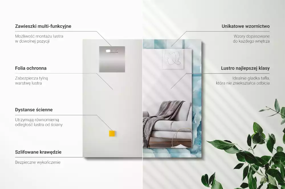 Bedrukte rechthoekige spiegel Blauwe marmertextuur