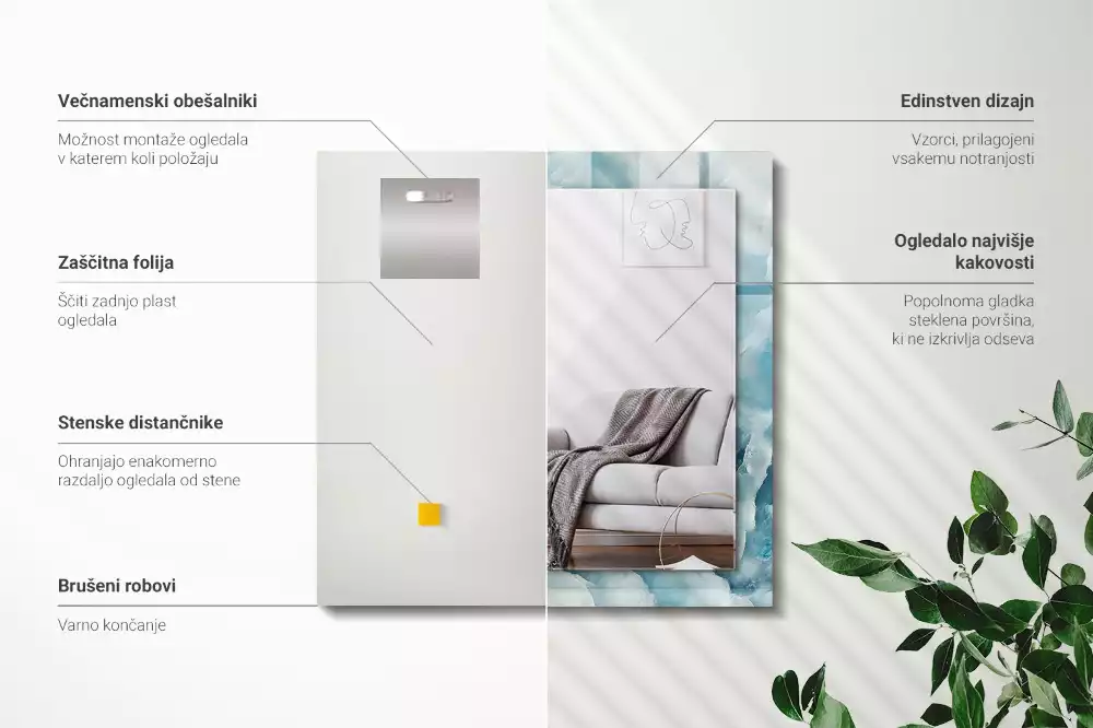 Bedrukte rechthoekige spiegel Blauwe marmertextuur