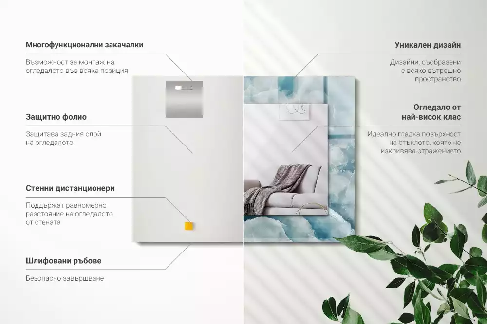 Bedrukte rechthoekige spiegel Blauwe marmertextuur