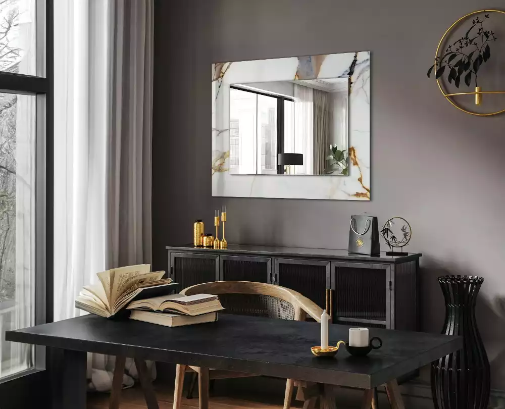 Rechthoekige spiegel met bedrukte lijst Geaderd marmer