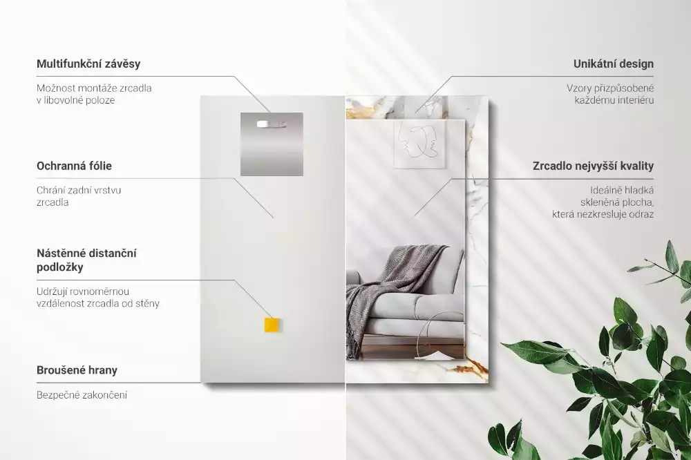 Rechthoekige spiegel met bedrukte lijst Geaderd marmer