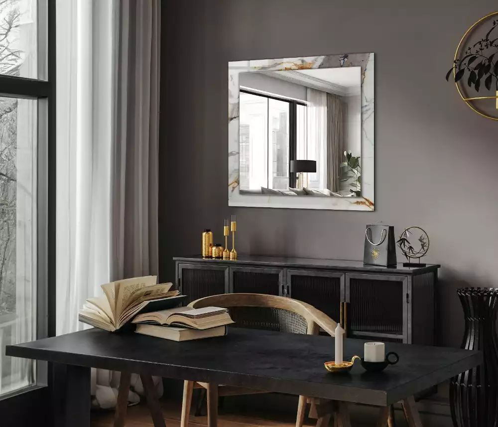 Rechthoekige spiegel met bedrukte lijst Geaderd marmer