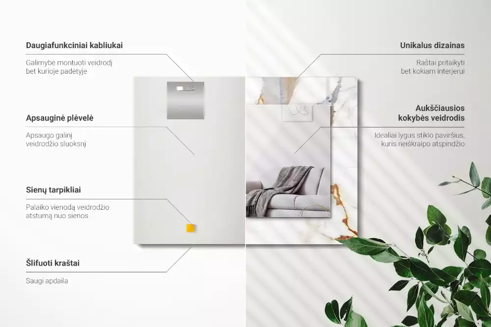 Rechthoekige spiegel met bedrukte lijst Geaderd marmer