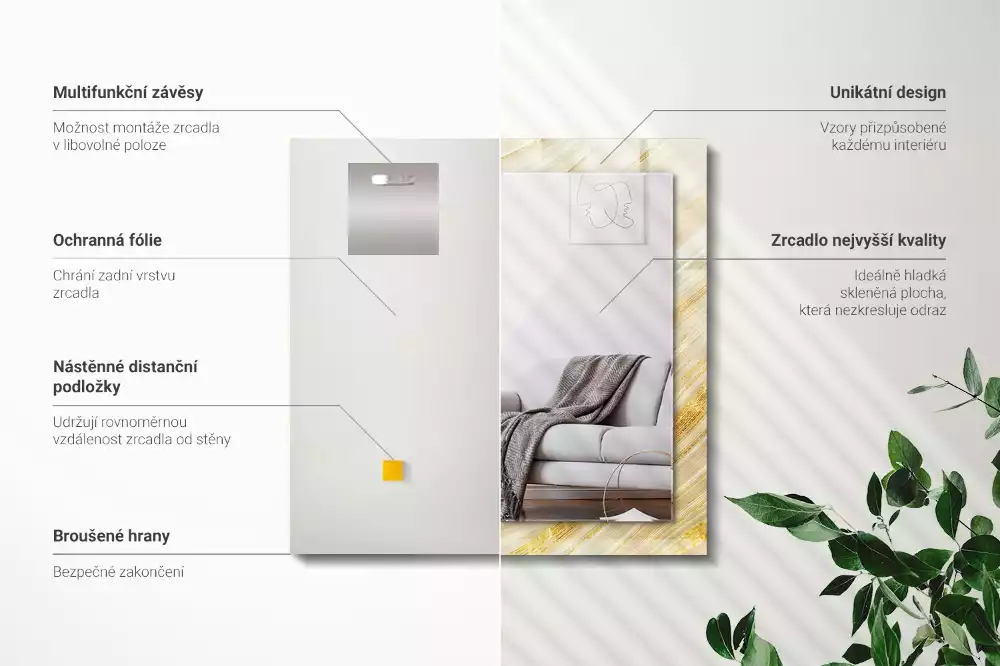 Rechthoekige spiegel met decoratie Gele abstracte lijnen