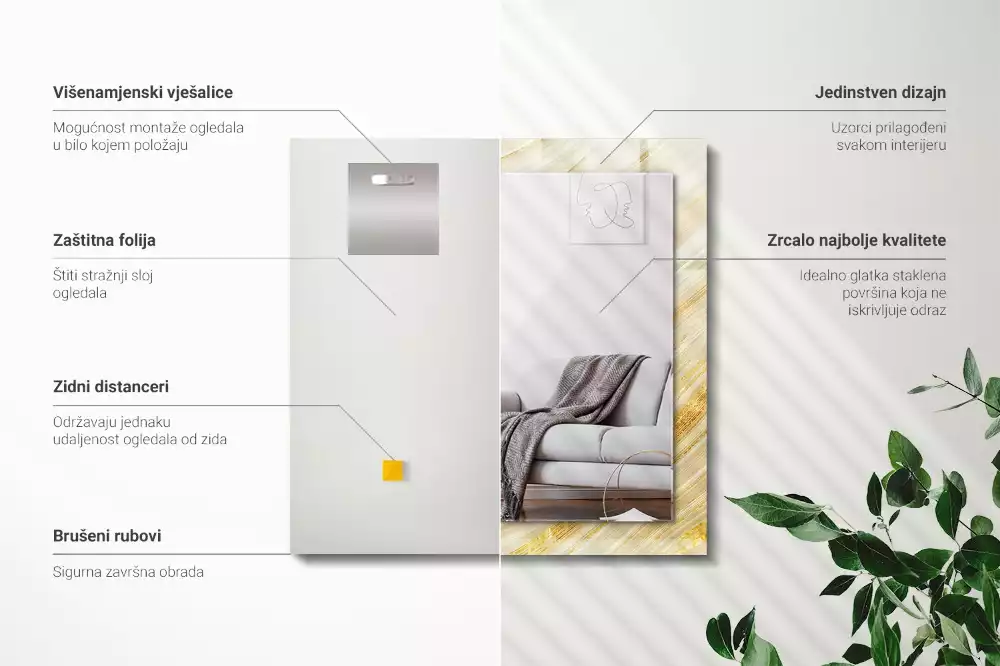 Rechthoekige spiegel met decoratie Gele abstracte lijnen