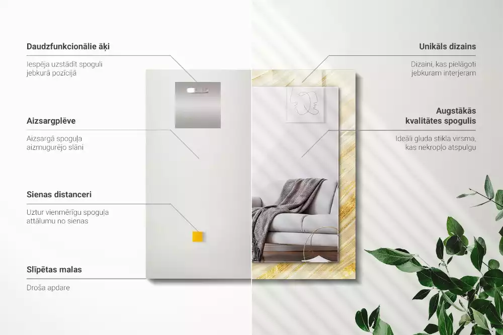 Rechthoekige spiegel met decoratie Gele abstracte lijnen