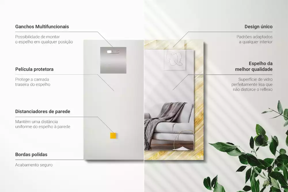 Rechthoekige spiegel met decoratie Gele abstracte lijnen