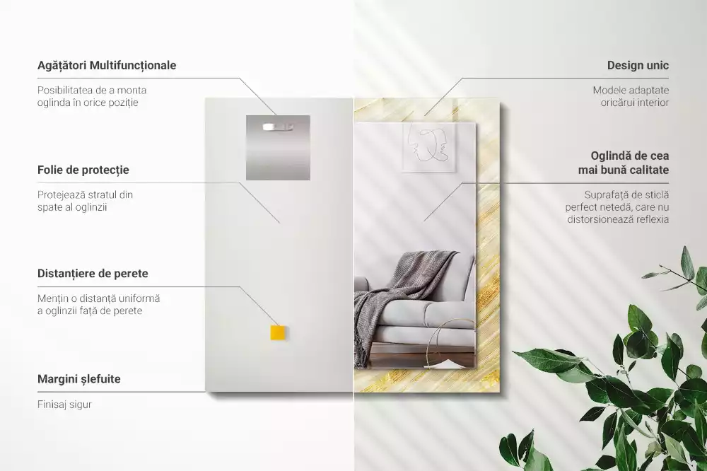 Rechthoekige spiegel met decoratie Gele abstracte lijnen