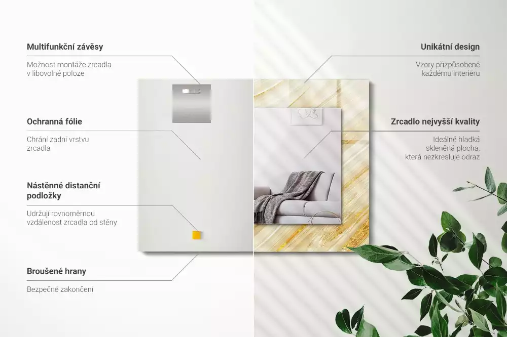 Rechthoekige spiegel met decoratie Gele abstracte lijnen