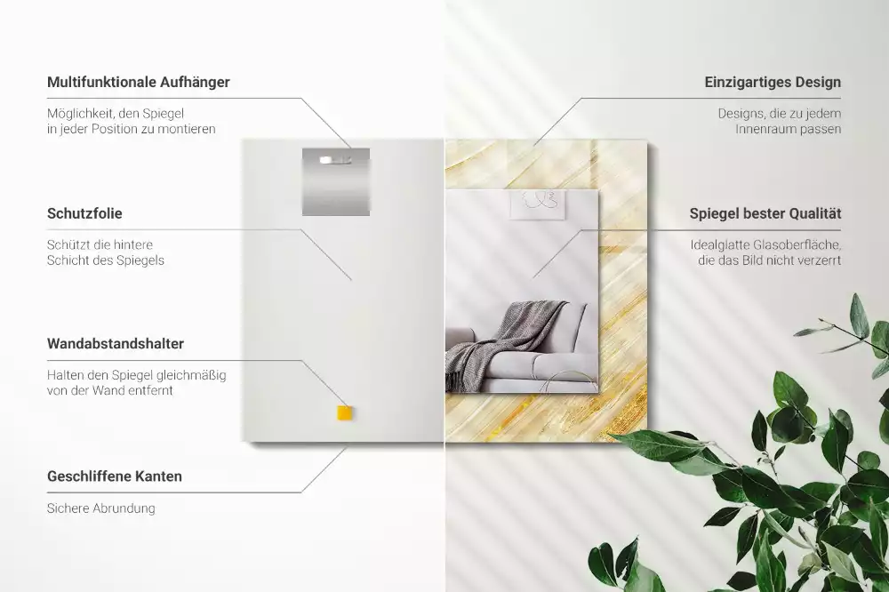 Rechthoekige spiegel met decoratie Gele abstracte lijnen