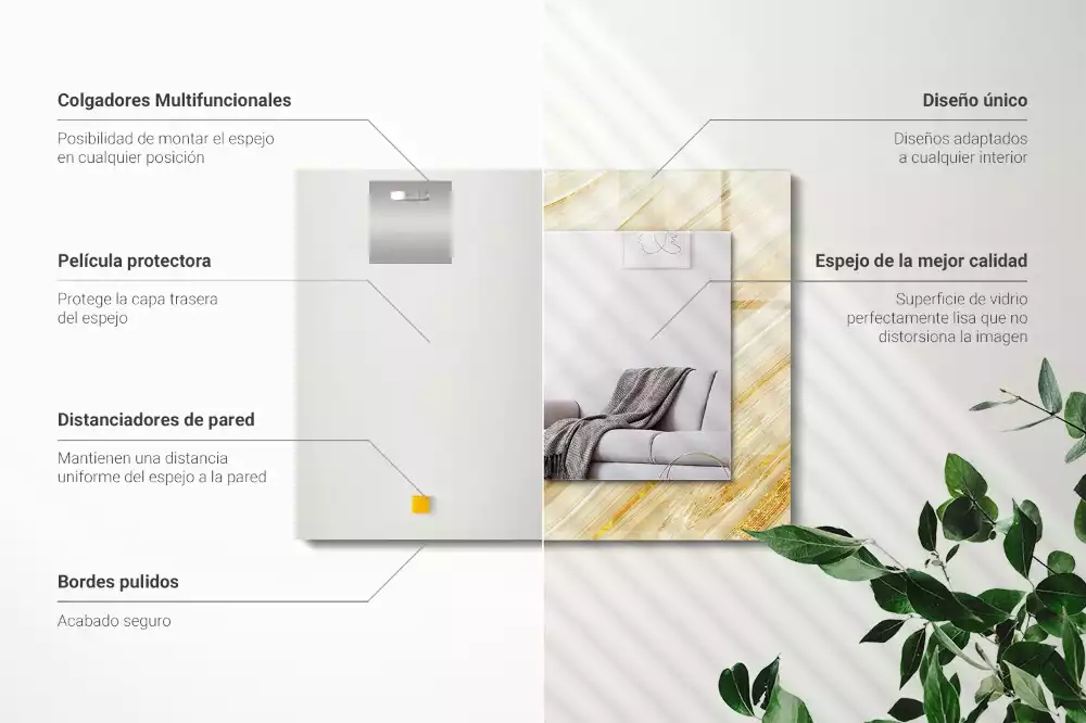 Rechthoekige spiegel met decoratie Gele abstracte lijnen