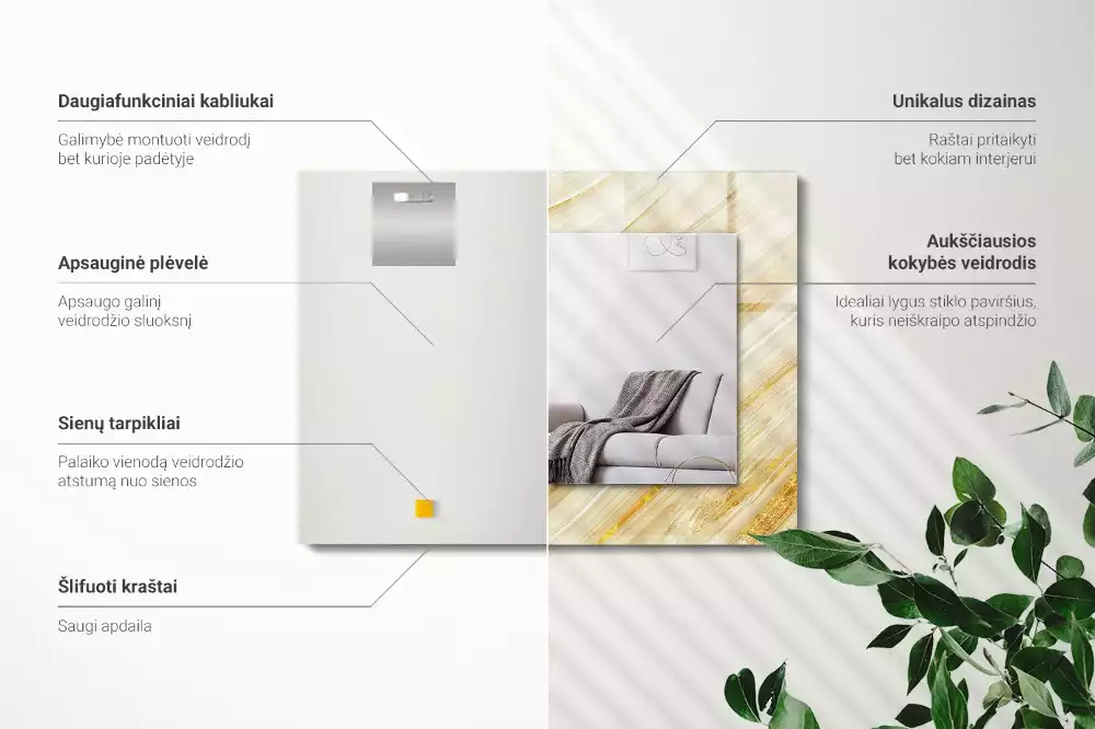 Rechthoekige spiegel met decoratie Gele abstracte lijnen