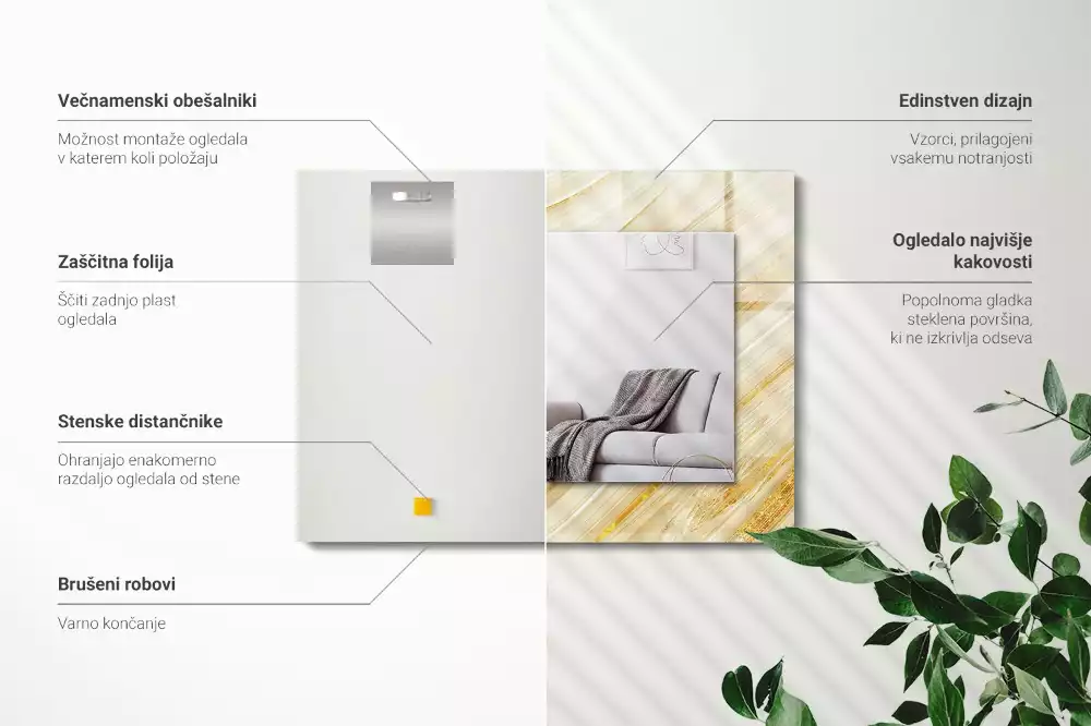 Rechthoekige spiegel met decoratie Gele abstracte lijnen