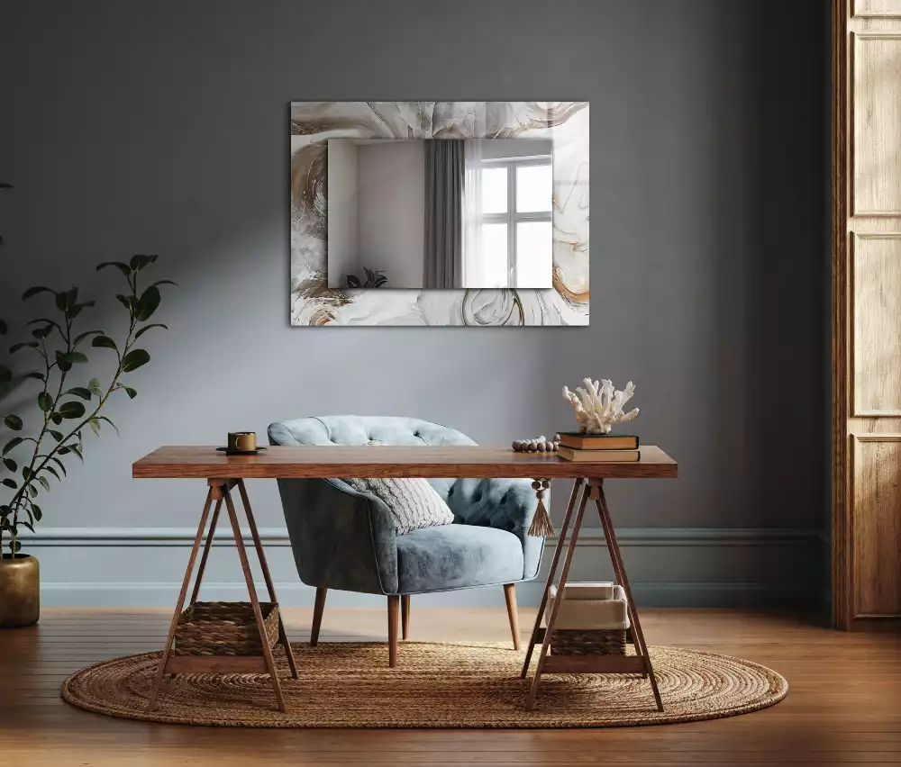 Rechthoekige spiegel lijst met print Abstract marmerpatroon