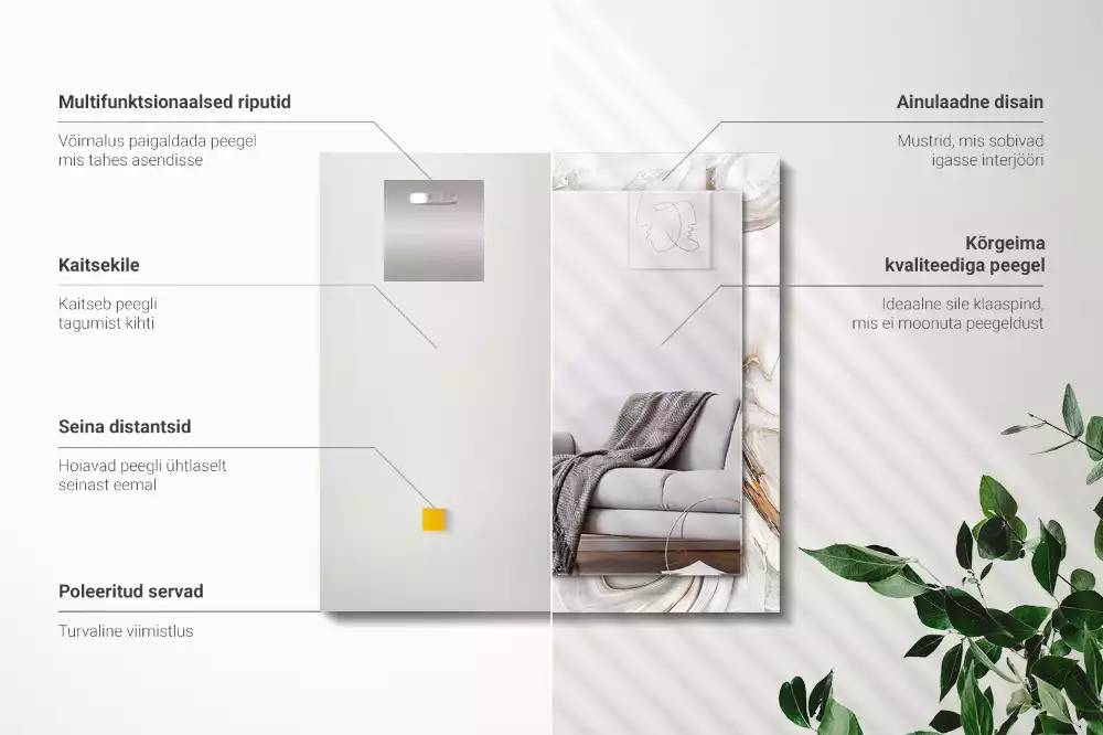 Rechthoekige spiegel lijst met print Abstract marmerpatroon